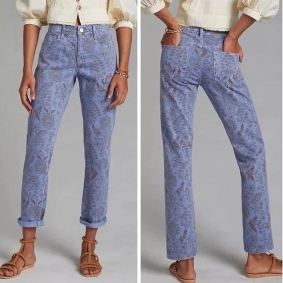 Anthropologie Pilcro Slim Boyfriend Jeans in Floral Print Faded Blue Sz 26 - Picture 1 of 10